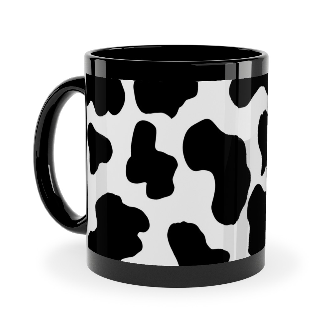 Cow Print - Black and White Ceramic Mug, Black, , 11oz, Black, Black