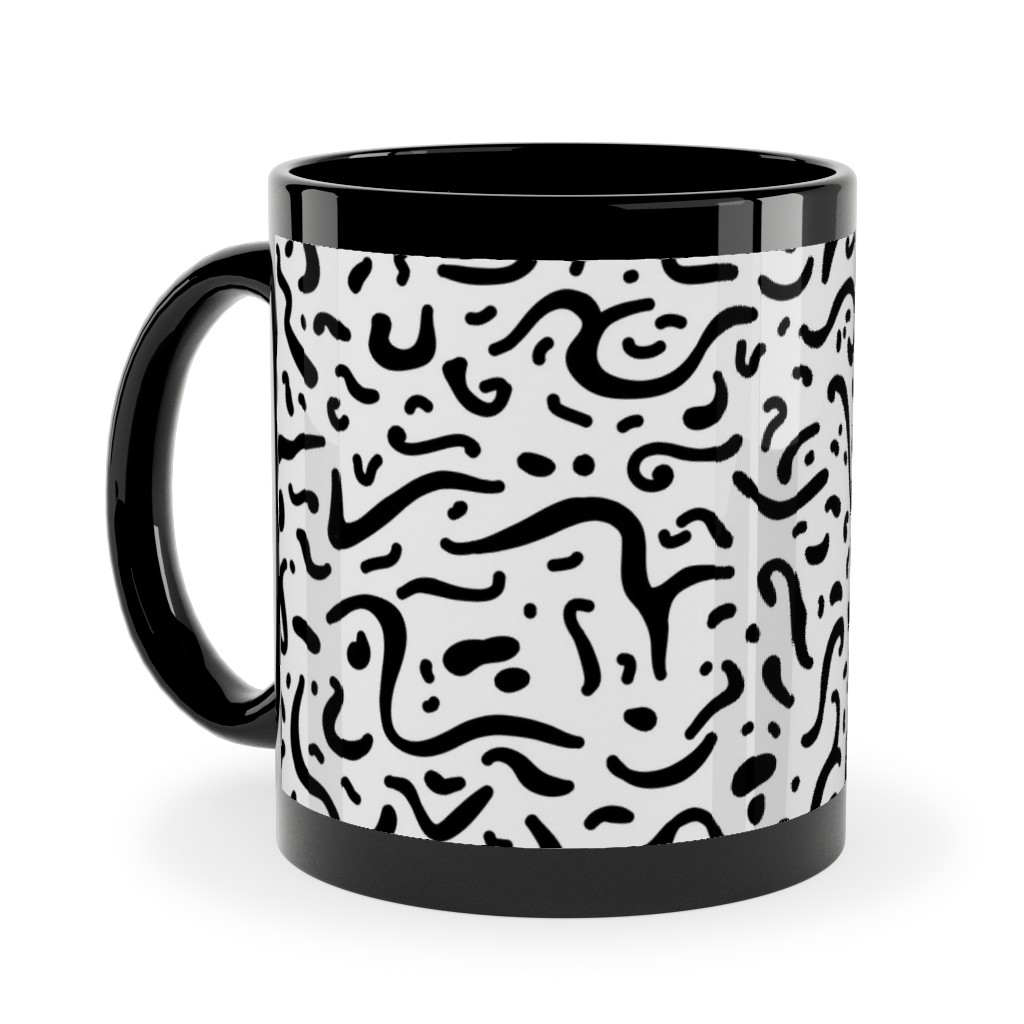 Squiggly - Black and White Ceramic Mug, Black,  , 11oz, Black