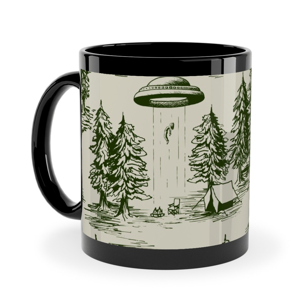 Alien Abduction Toile De Jouy - Forest Green & Cream Ceramic Mug, Black,  , 11oz, Green