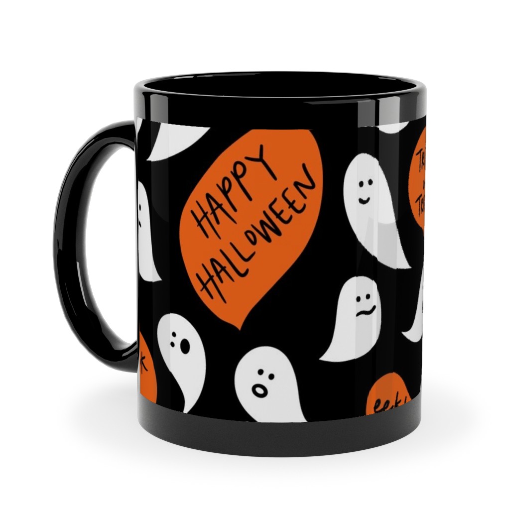 Halloween Ghosts Happy Halloween Ceramic Mug, Black, , 11oz, Black, Black