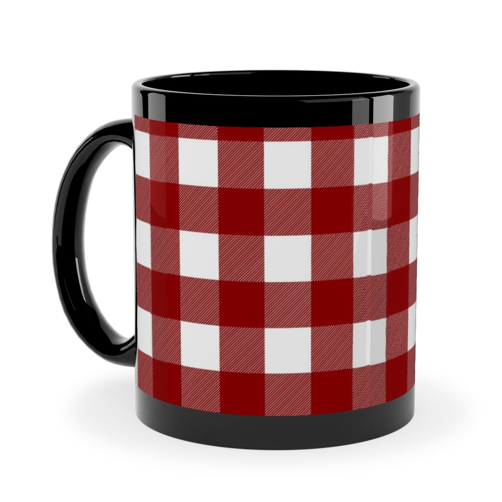 Traditional Red Buffalo Plaid Ceramic Mug, Black,  , 11oz, Red