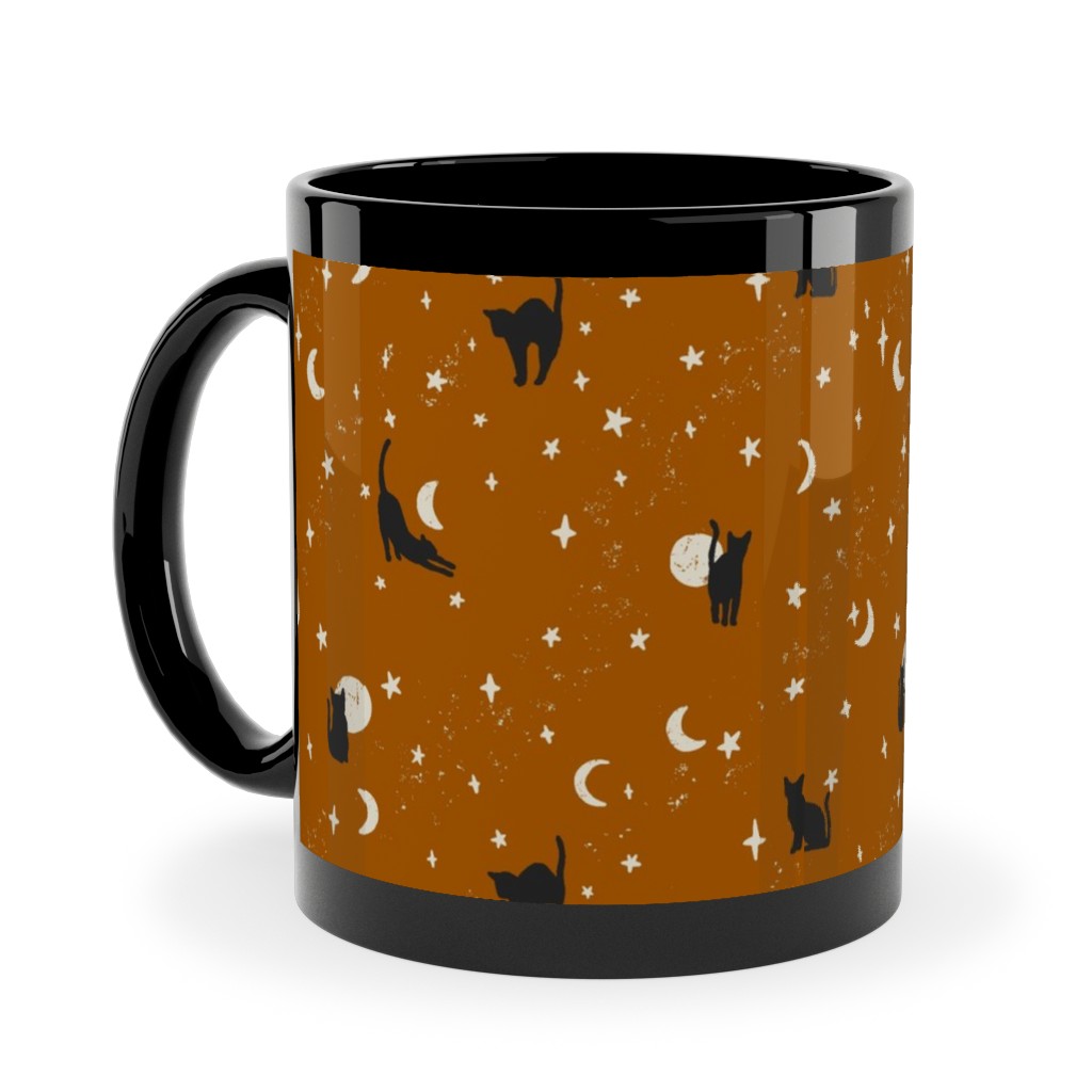 Halloween Black Cats - Orange Ceramic Mug, Black, , 11oz, Orange, Orange