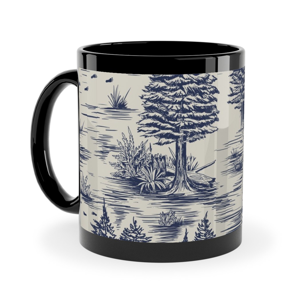 Bigfoot / Sasquatch Toile De Jouy - Blue Ceramic Mug, Black,  , 11oz, Blue