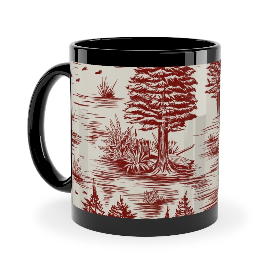 Bigfoot Sasquatch Toile De Jouy Ceramic Mug, Black, , 11oz, Red, Rich Red