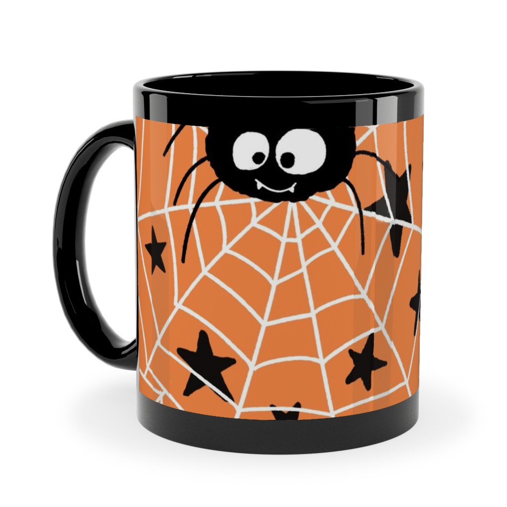 Cute Hand-Drawn Spider Halloween - Orange Ceramic Mug, Black, , 11oz, Orange, Orange