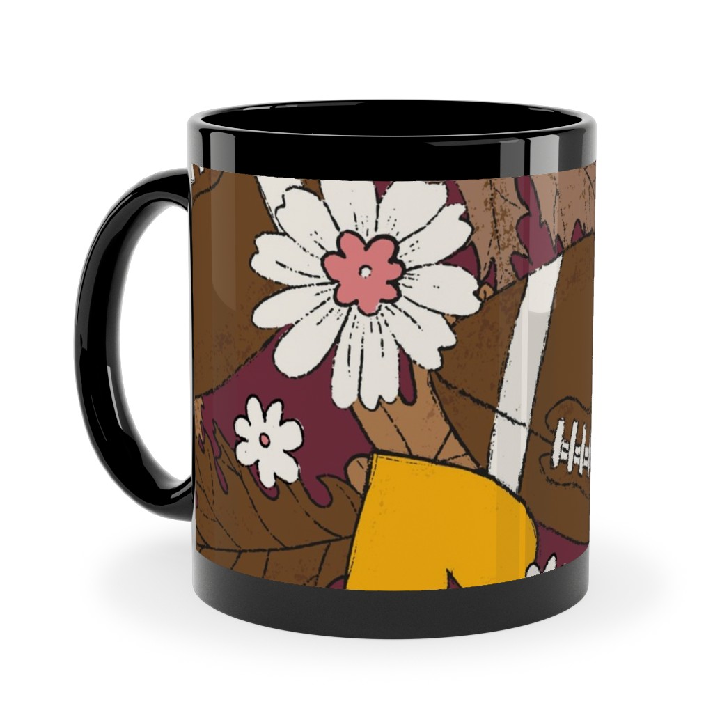 Football Fall and Florals Ceramic Mug, Black, , 11oz, Brown, Dark Chocolate