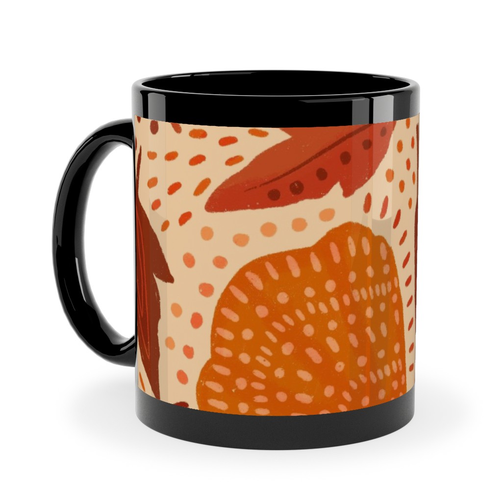 Autumn Mushrooms and Fallen Leaves Ceramic Mug, Black, , 11oz, Orange, Orange