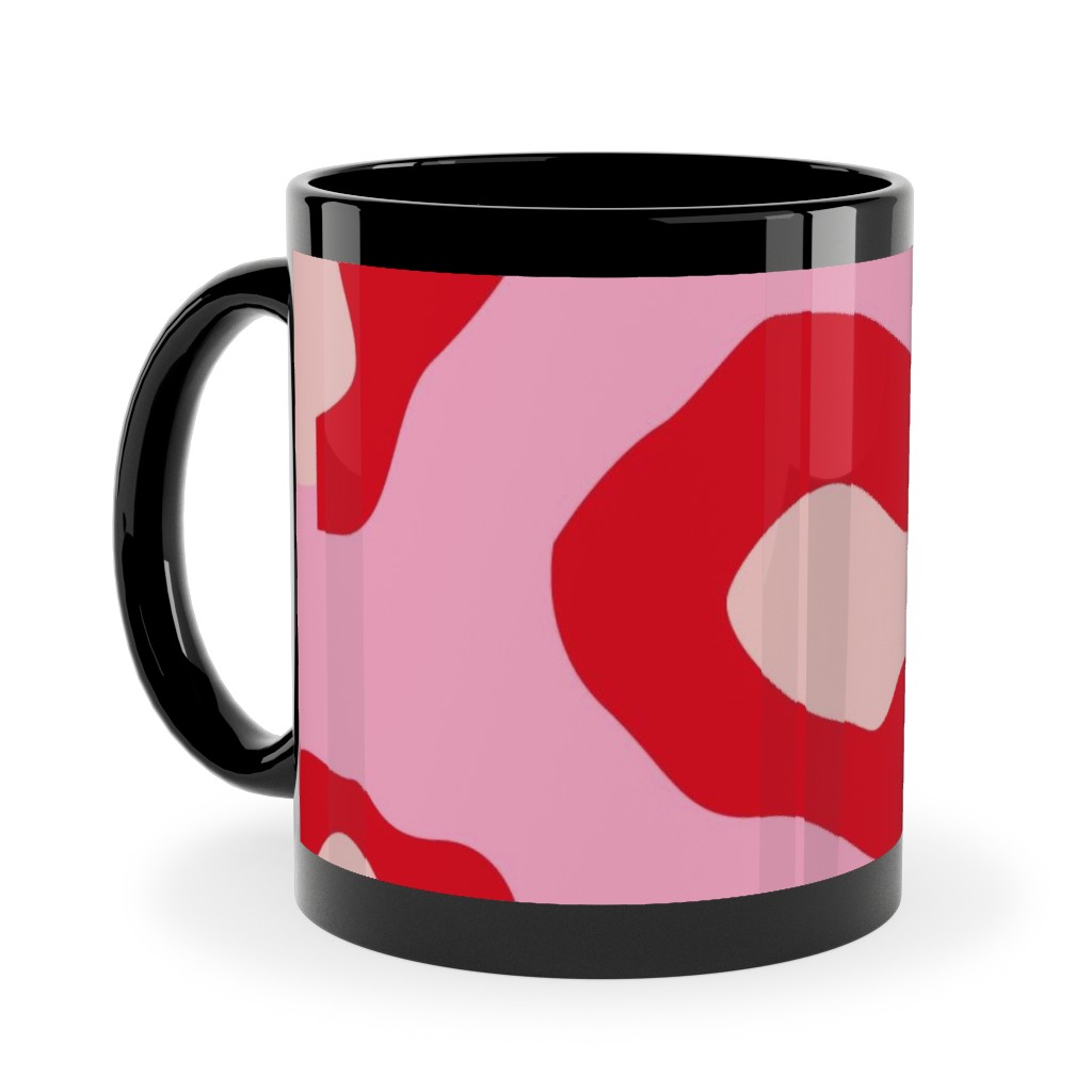 Leopard - Pink and Red Ceramic Mug, Black, , 11oz, Pink, Bright Pink