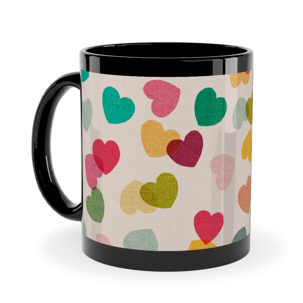 Heart Confetti - Pink Multi Ceramic Mug, Black, , 11oz, Multicolor