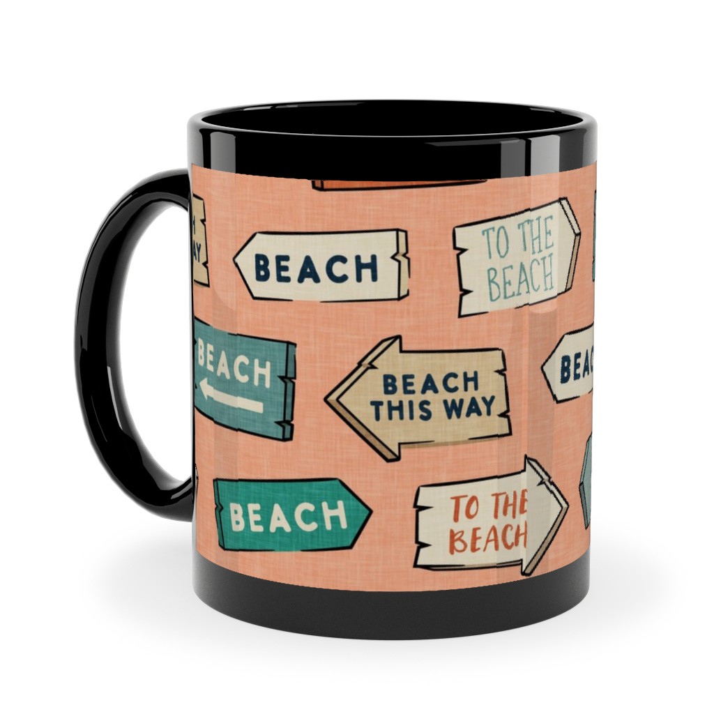 Beach Signs - To the Beach - Peach Ceramic Mug, Black,  , 11oz, Orange