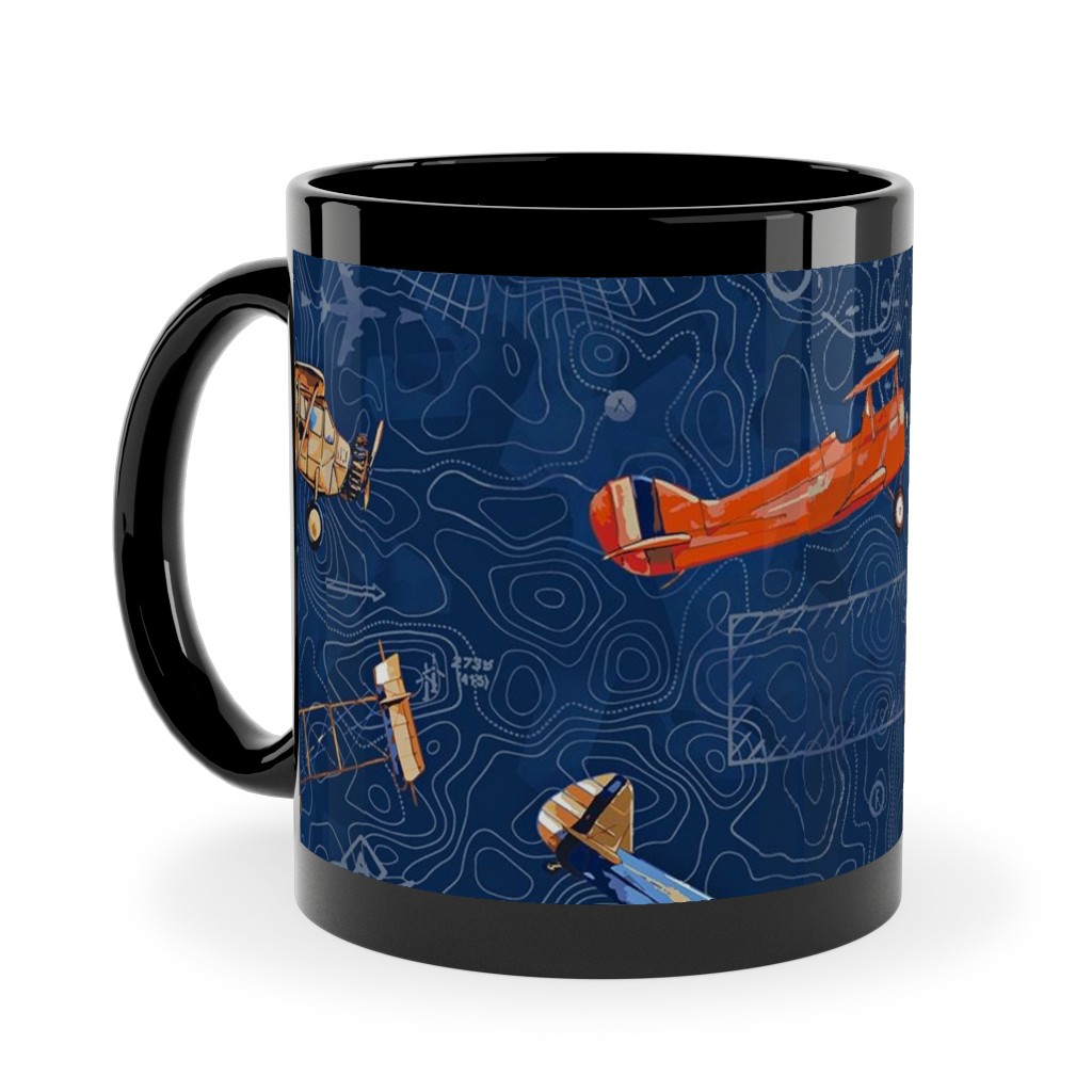 Vintage Airplanes - Blue Ceramic Mug, Black, , 11oz, Blue, True Blue
