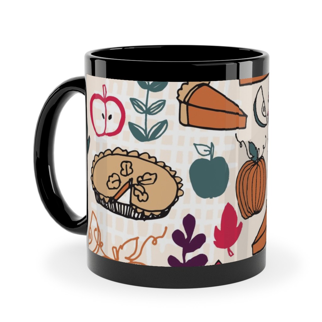 Thanksgiving Apple and Pumpkin Pies Ceramic Mug, Black, , 11oz, Multicolor