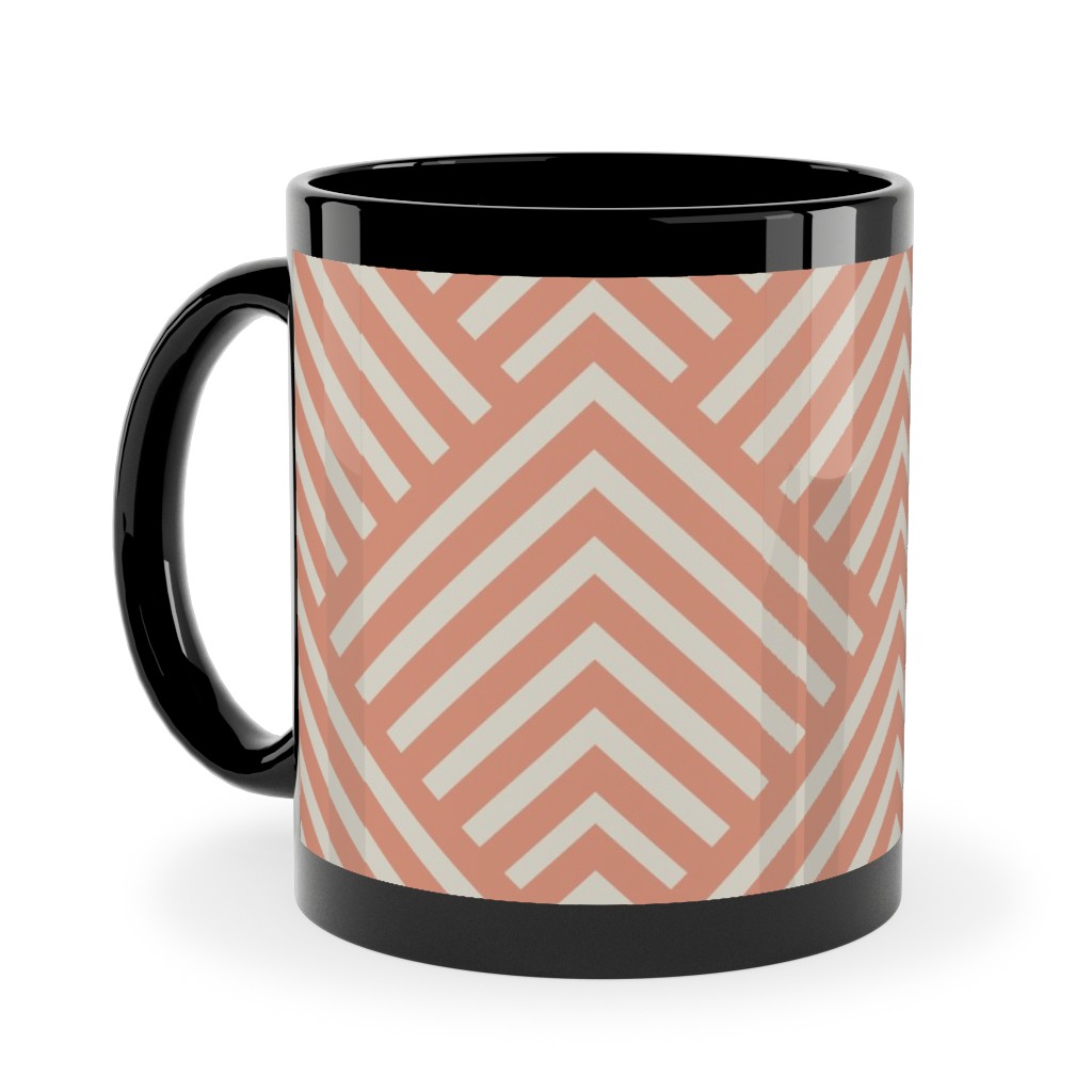Mod Triangles - Blush Ceramic Mug, Black, , 11oz, Pink, Bright Pink