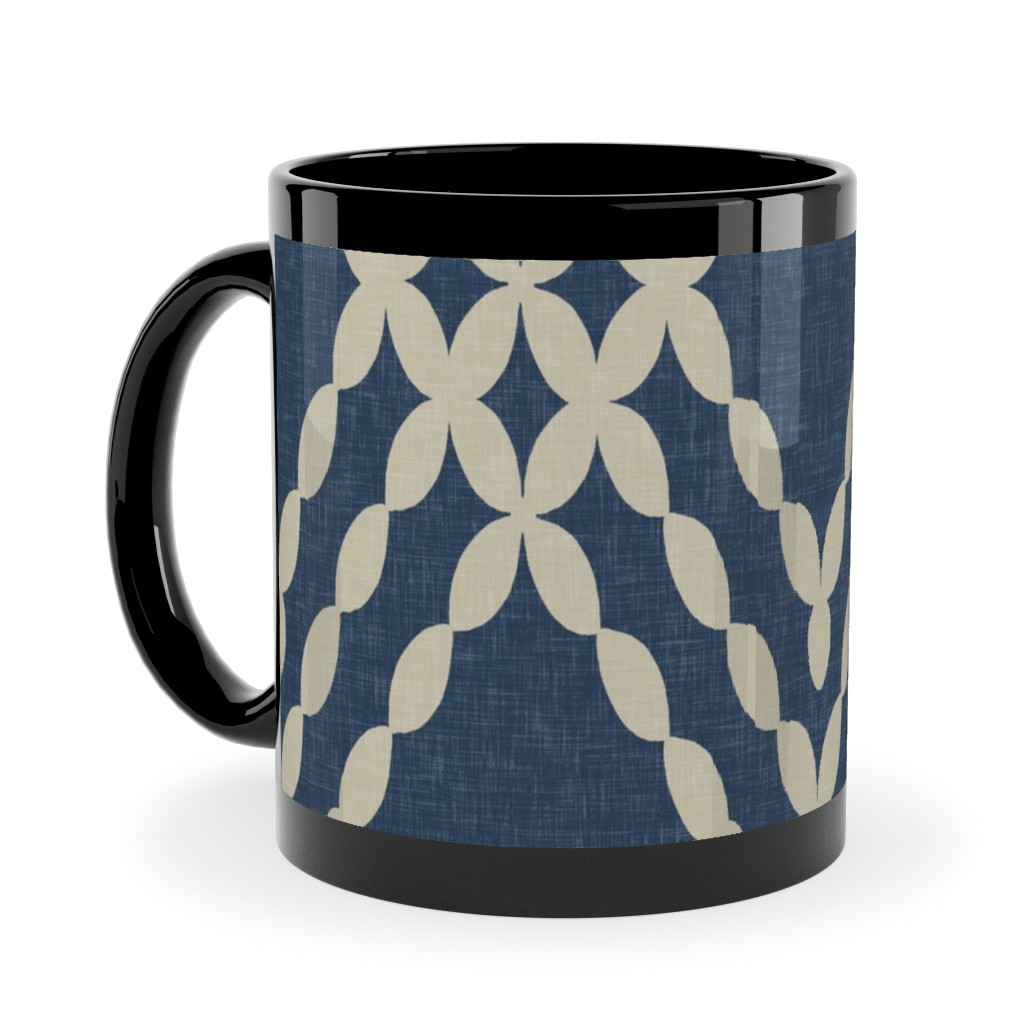 Kensington Lattice - Indigo Ceramic Mug, Black,  , 11oz, Blue