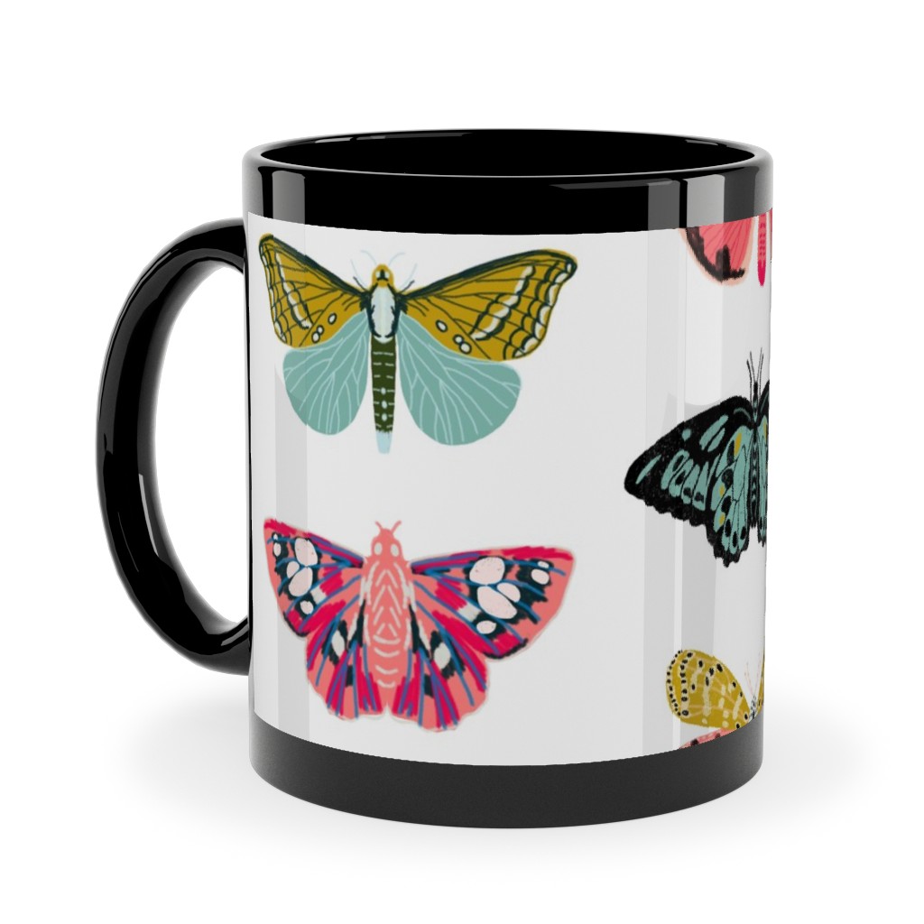 Moths and Butterflies Spring Garden - Light Ceramic Mug, Black, , 11oz, Multicolor