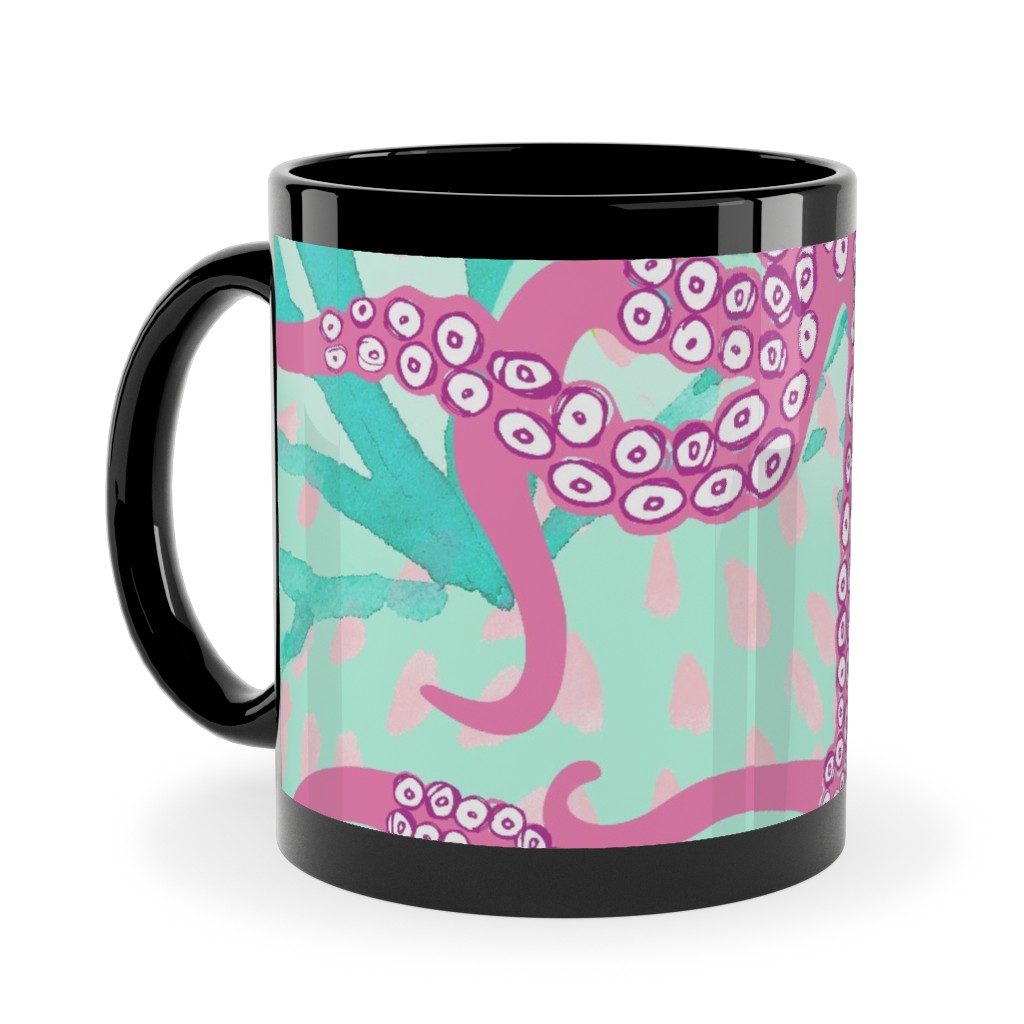 Oceana - Pink and Teal Ceramic Mug, Black, , 11oz, Multicolor