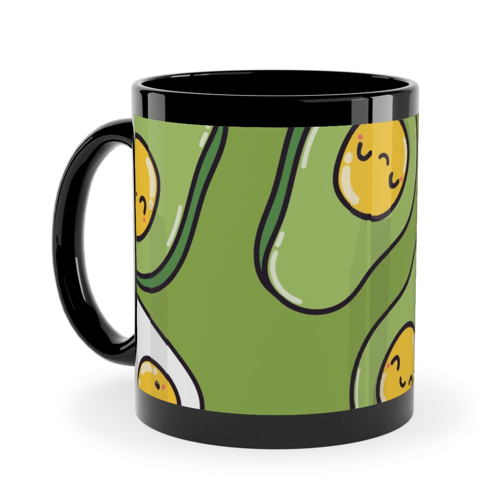 Cute Egg and Avocado - Green Ceramic Mug, Black,  , 11oz, Green