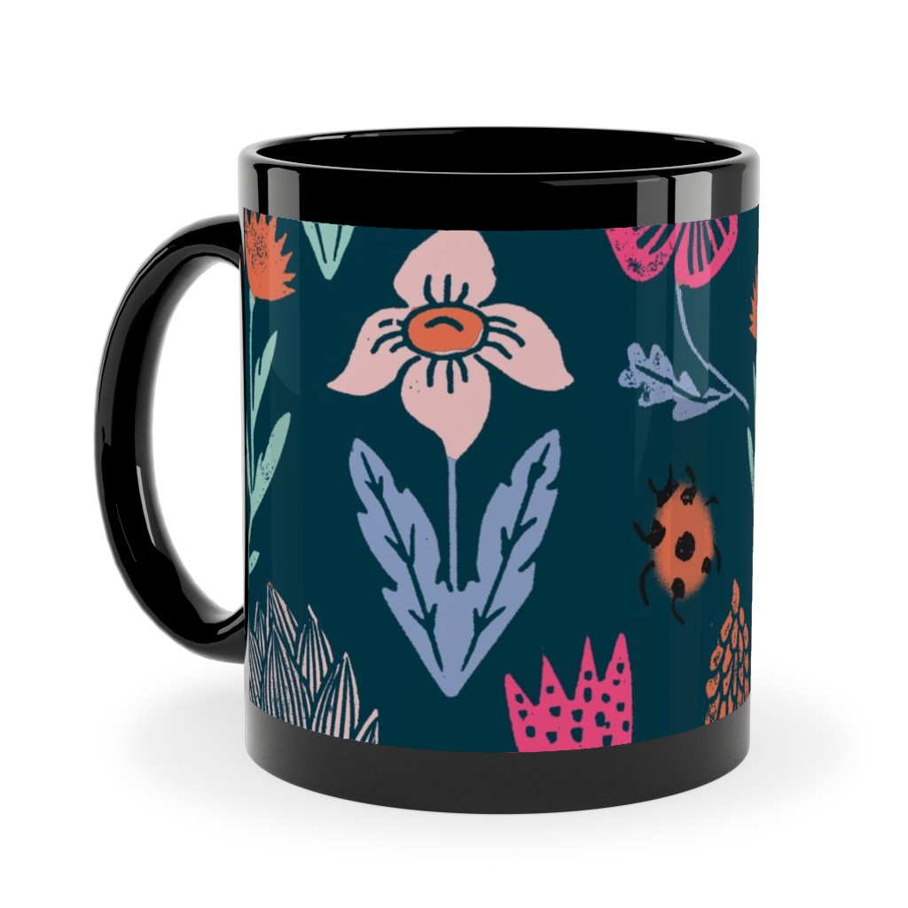 Spring Botanicals Linocut - Multi Ceramic Mug, Black, , 11oz, Multicolor