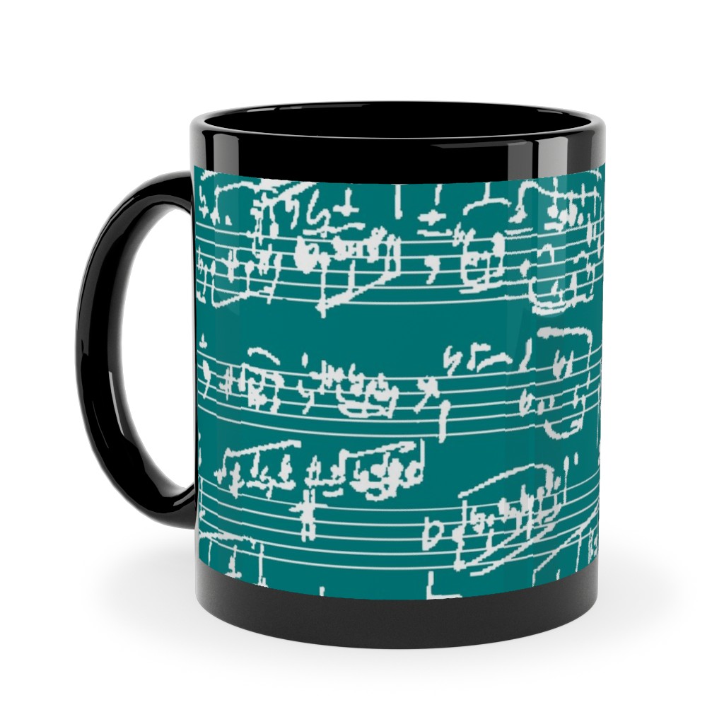 Handwritten Sheet Music Ceramic Mug, Black,  , 11oz, Green