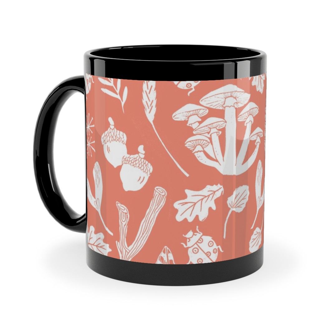 Nature Walk Block Print - Pink Ceramic Mug, Black, , 11oz, Pink, Bright Pink