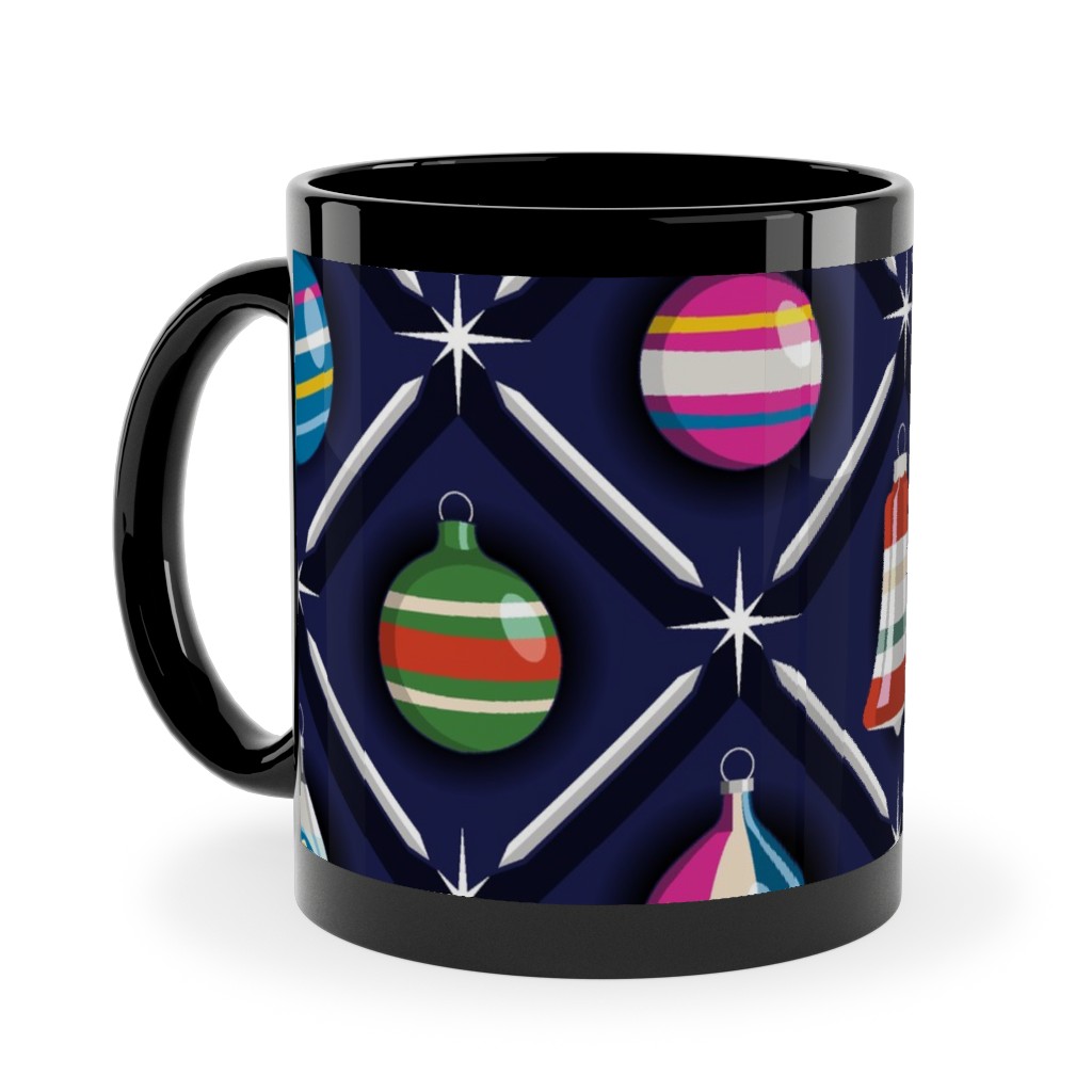 Shiny & Bright, Vintage Glass Ornaments - Multi Ceramic Mug, Black,  , 11oz, Multicolor