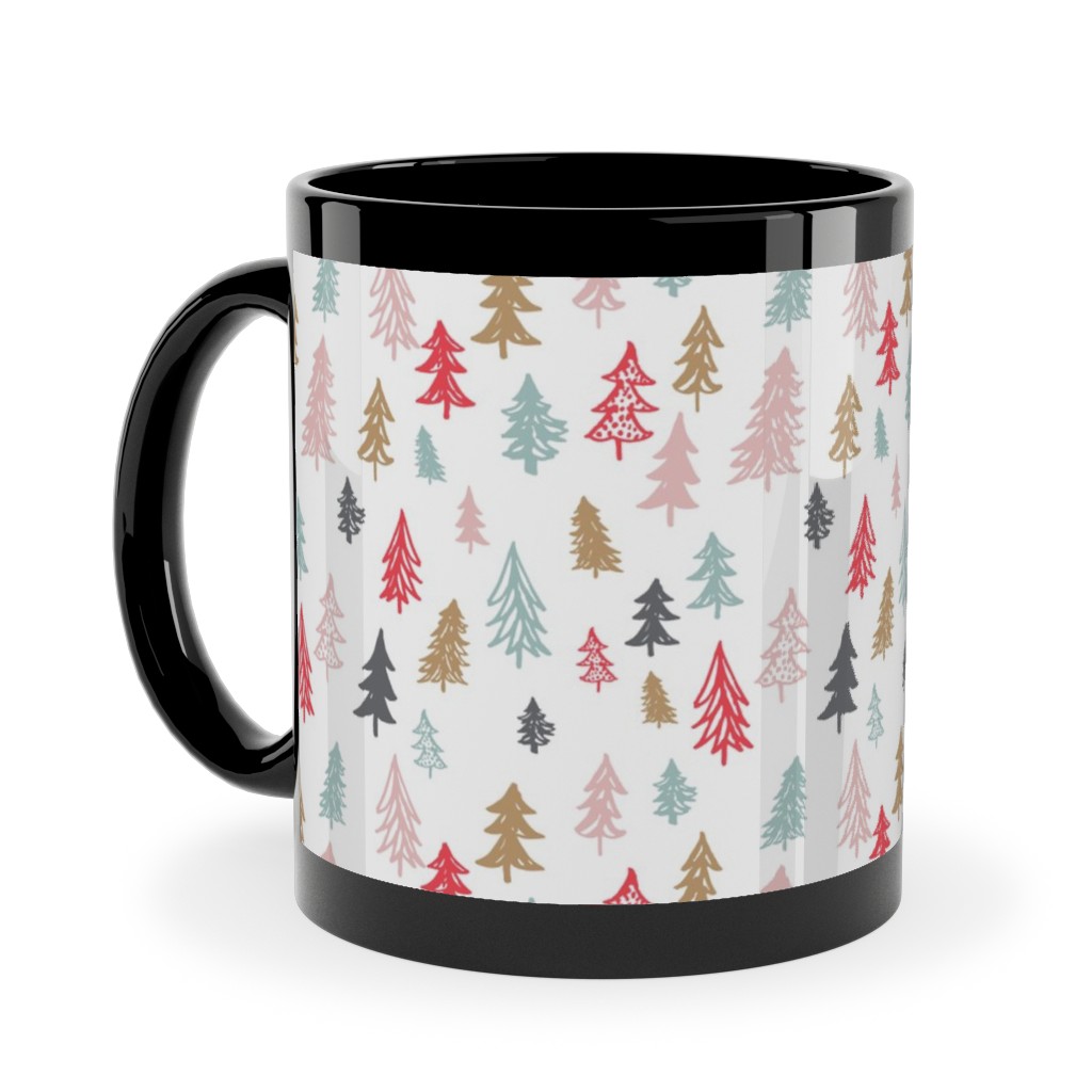 Forest Sketch - Red and Pink Ceramic Mug, Black, , 11oz, Red, Red