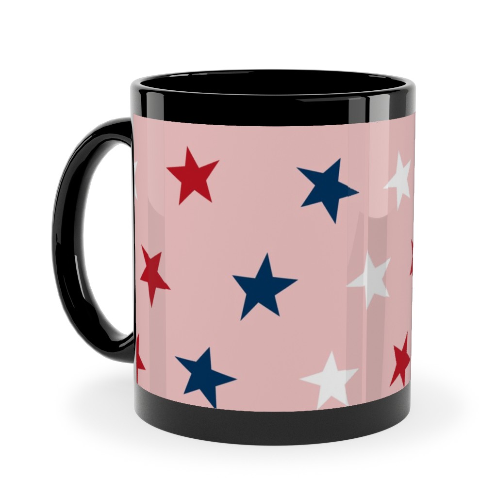 Patriotic Stars Ceramic Mug, Black,  , 11oz, Pink