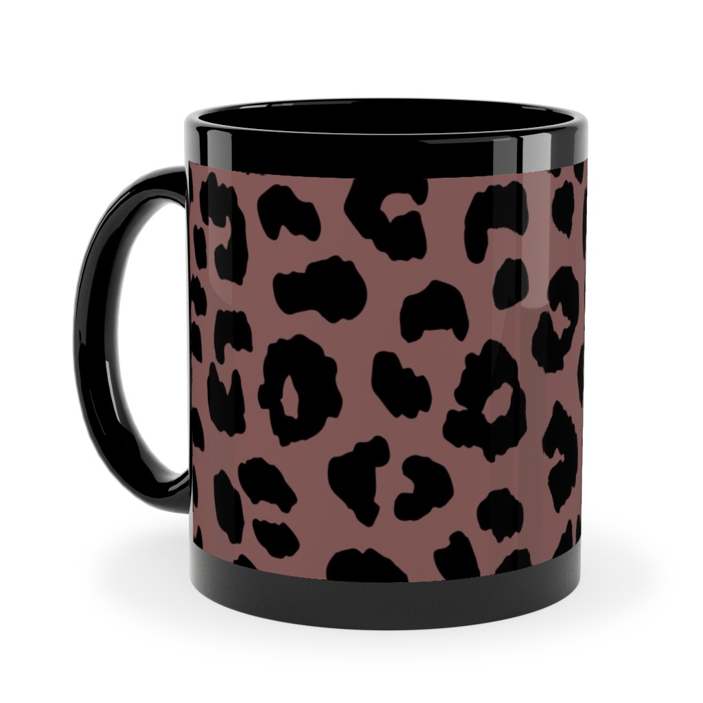 Leopard - Pale Mauve Ceramic Mug, Black, , 11oz, Pink, Bright Pink