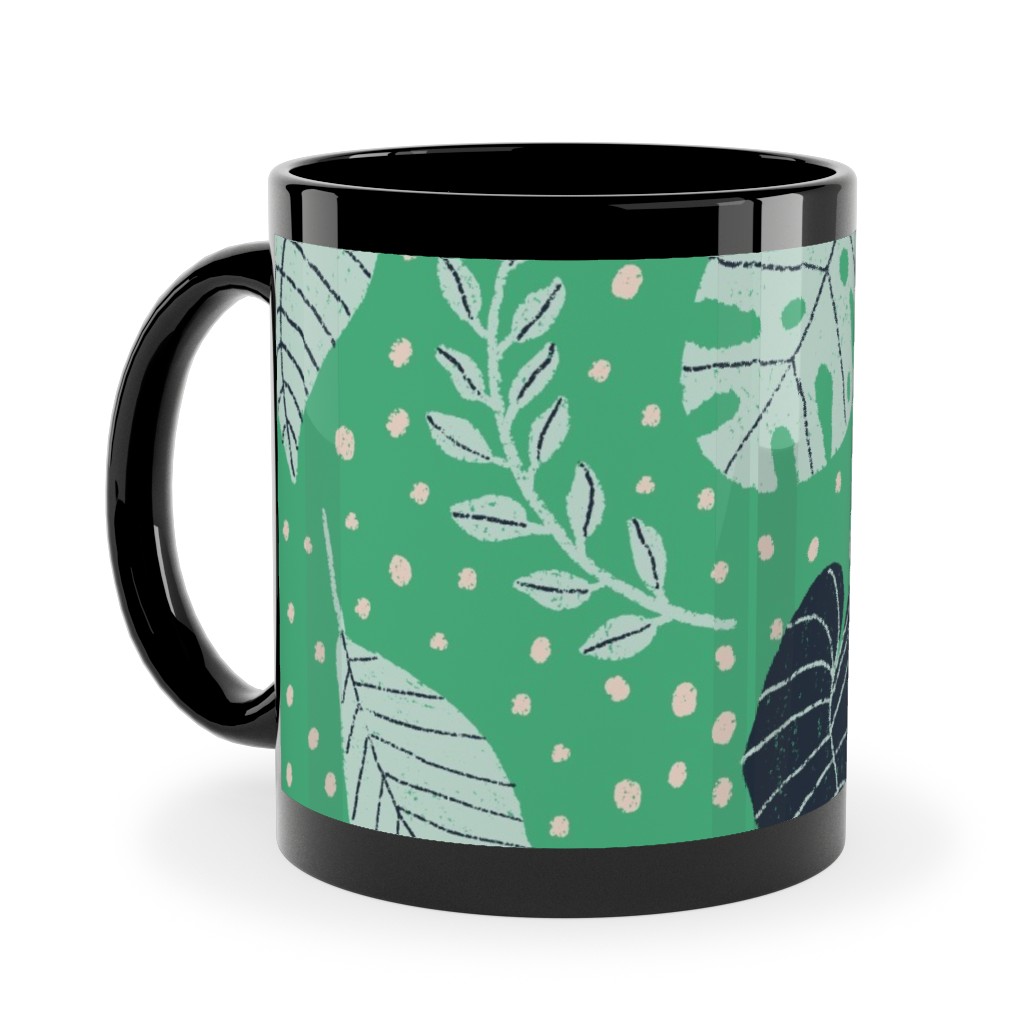 Leafy Jungle - Green Ceramic Mug, Black,  , 11oz, Green