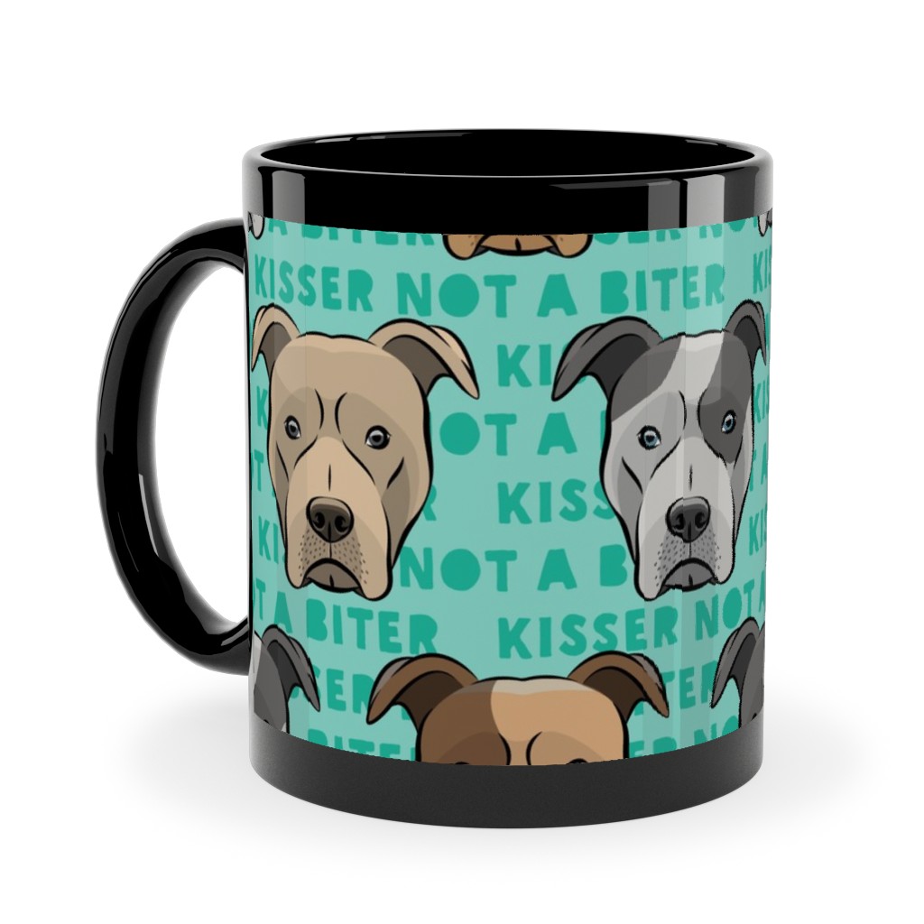 Kisser Not a Biter - Pit Bulls - Green Ceramic Mug, Black, , 11oz, Blue, True Blue