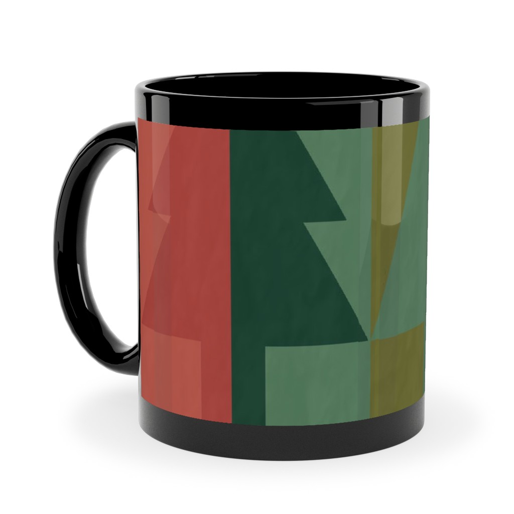 Geometric Forest - Red and Green Ceramic Mug, Black, , 11oz, Green, Classic Green