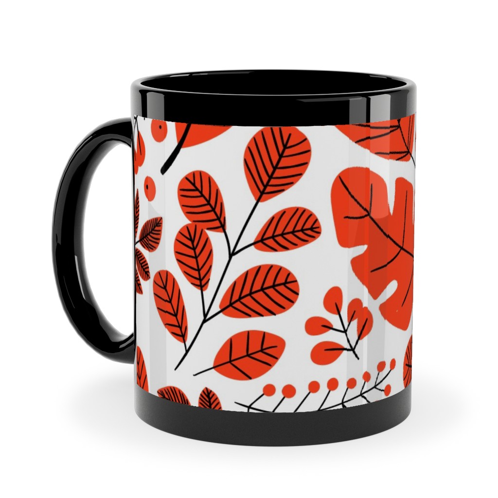Red Leaves Ceramic Mug, Black, , 11oz, Red, Red