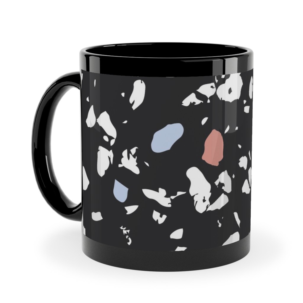 Terrazzo Print - Dark Ceramic Mug, Black, , 11oz, Black, Black