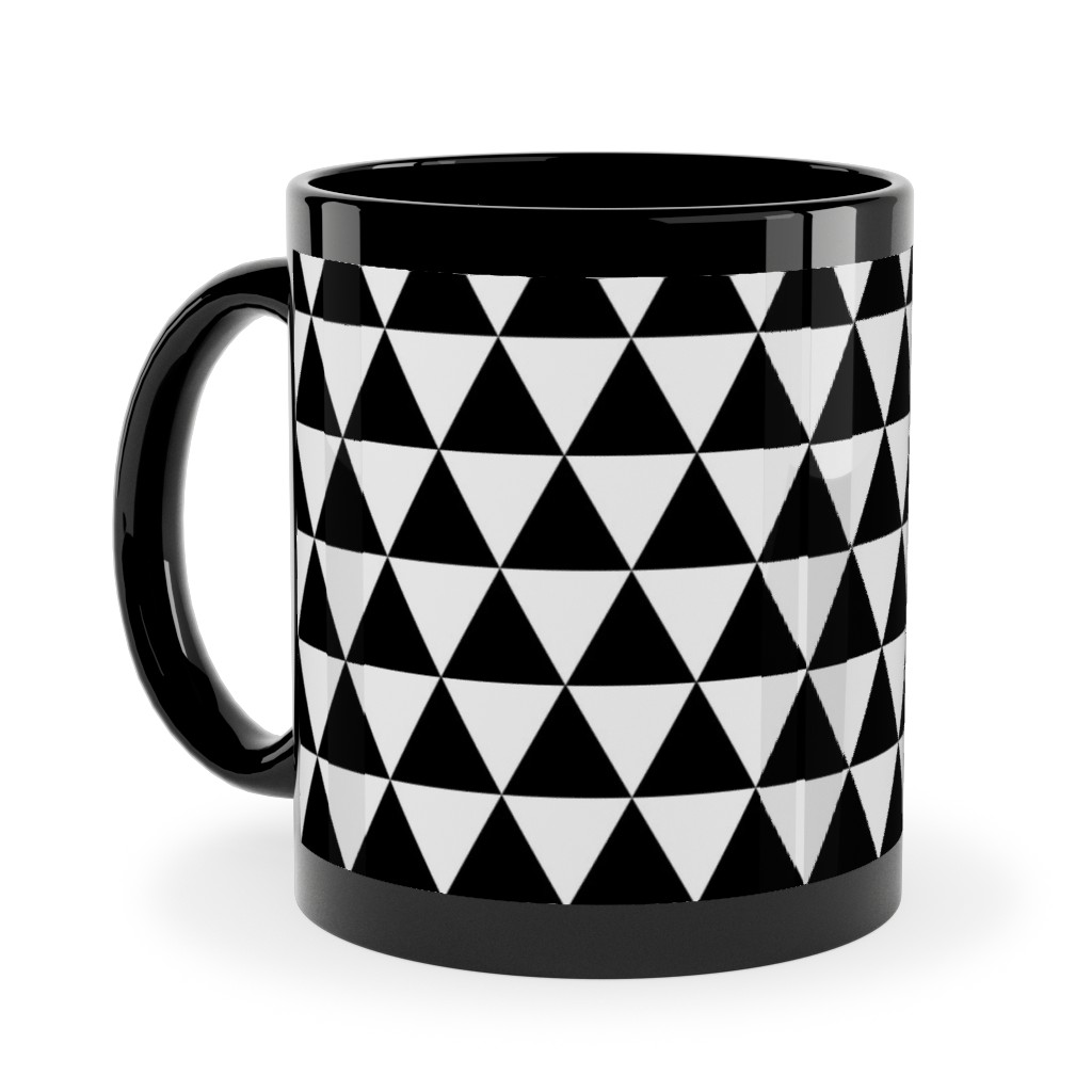Triangles - Geometric - Black & White Ceramic Mug, Black, , 11oz, Black, Black