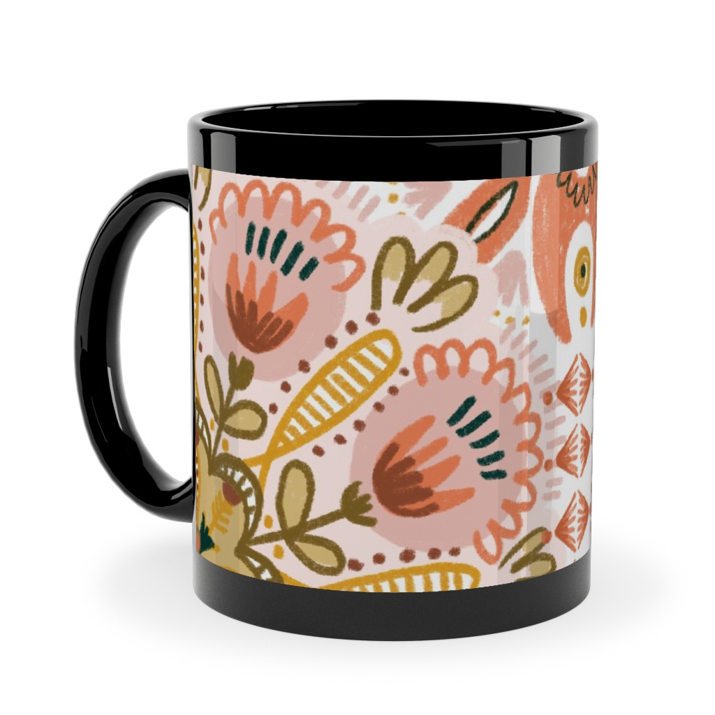 Pysanky - Boho - Warm Ceramic Mug, Black, , 11oz, Pink, Bright Pink