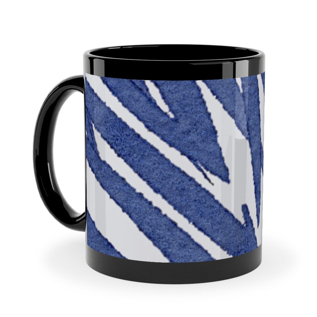Watercolor Fronds - Cobalt Ceramic Mug, Black,  , 11oz, Blue