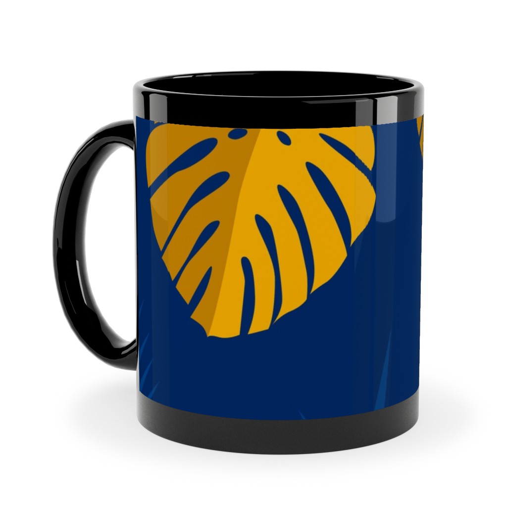 Tropical Leaves - Blue Ceramic Mug, Black, , 11oz, Blue, True Blue