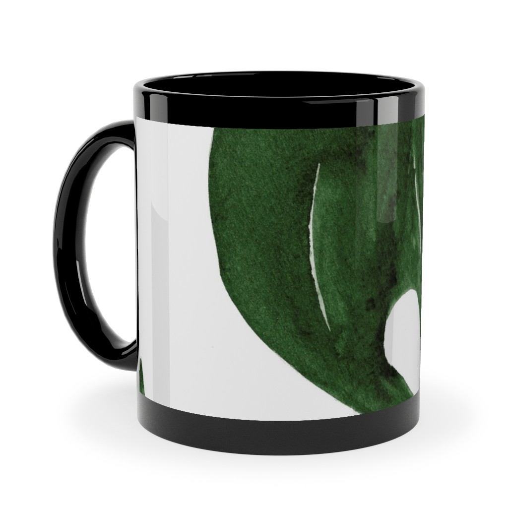 Monstera Tropical Leaves - Green Ceramic Mug, Black,  , 11oz, Green