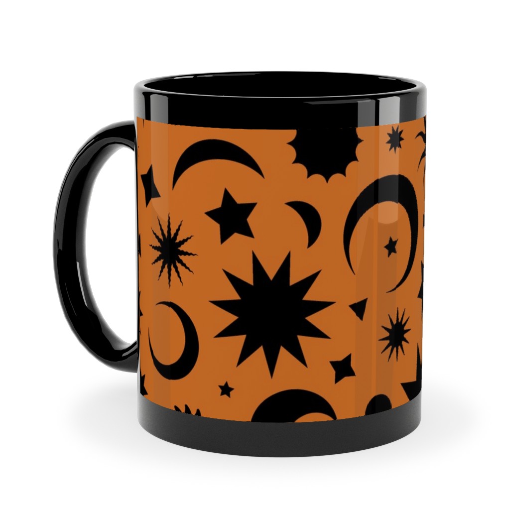 Celestial Kilim - Orange and Black Ceramic Mug, Black, , 11oz, Orange, Orange