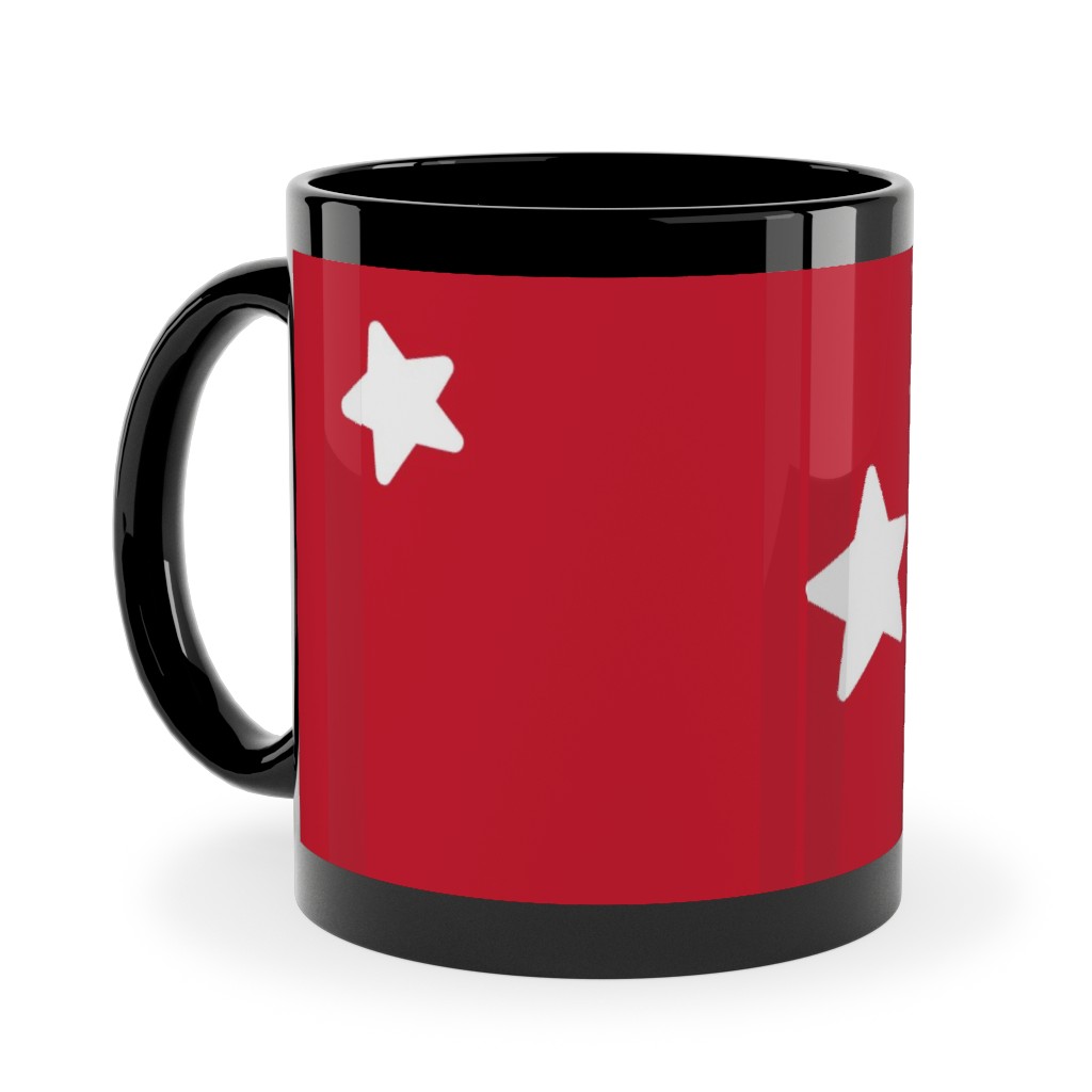 Stars Ceramic Mug, Black,  , 11oz, Red