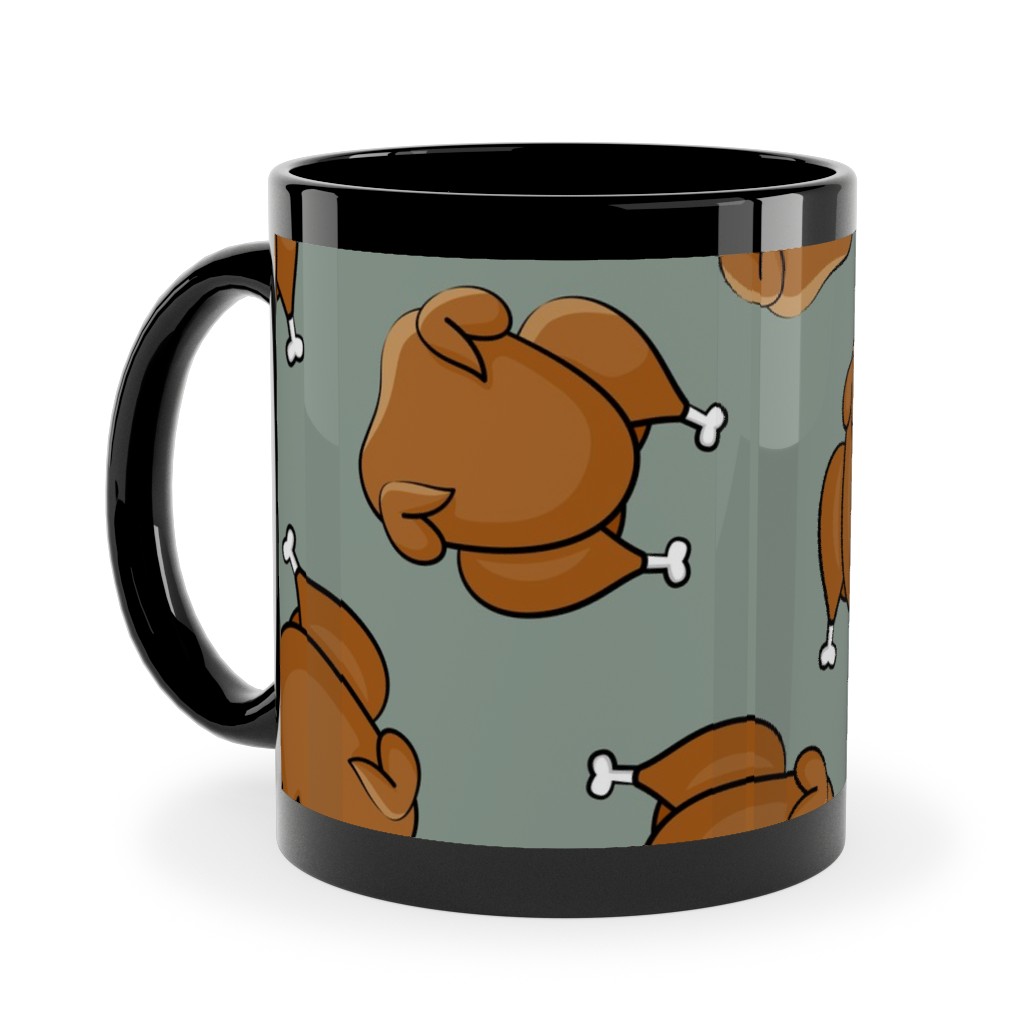 Thanksgiving Day Turkey Toss Ceramic Mug, Black, , 11oz, Green, Light Gray