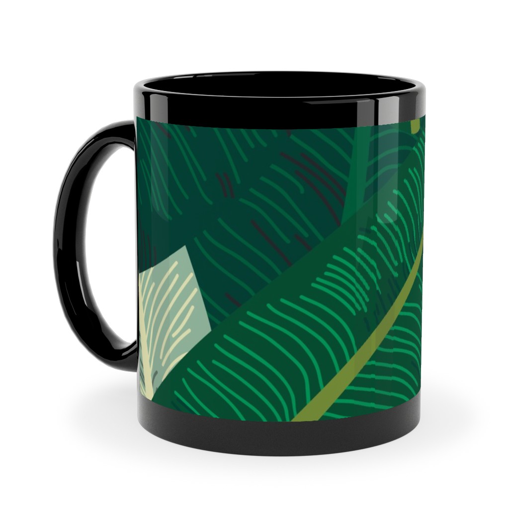 Classic Banana Leaves - Palm Springs Green Ceramic Mug, Black, , 11oz, Green, Classic Green