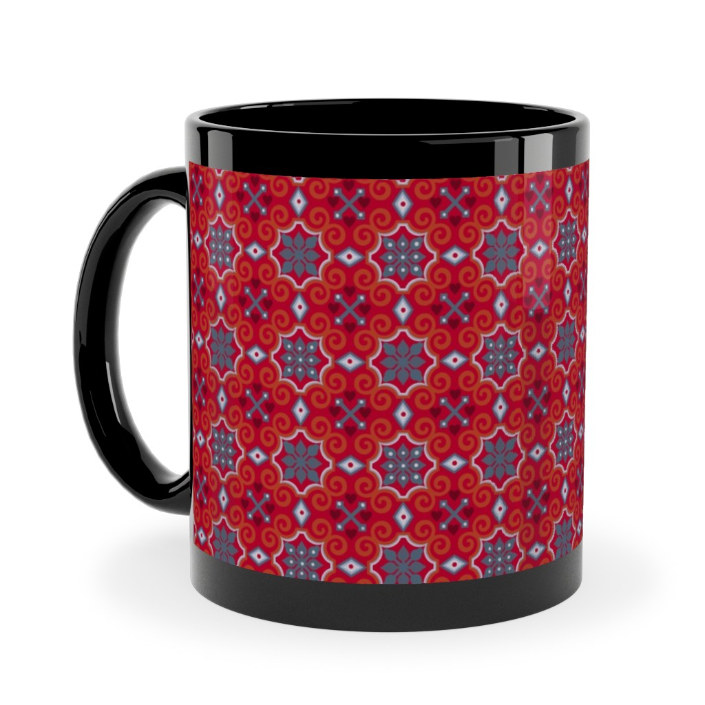 Oriental Ornament - Red Ceramic Mug, Black,  , 11oz, Red