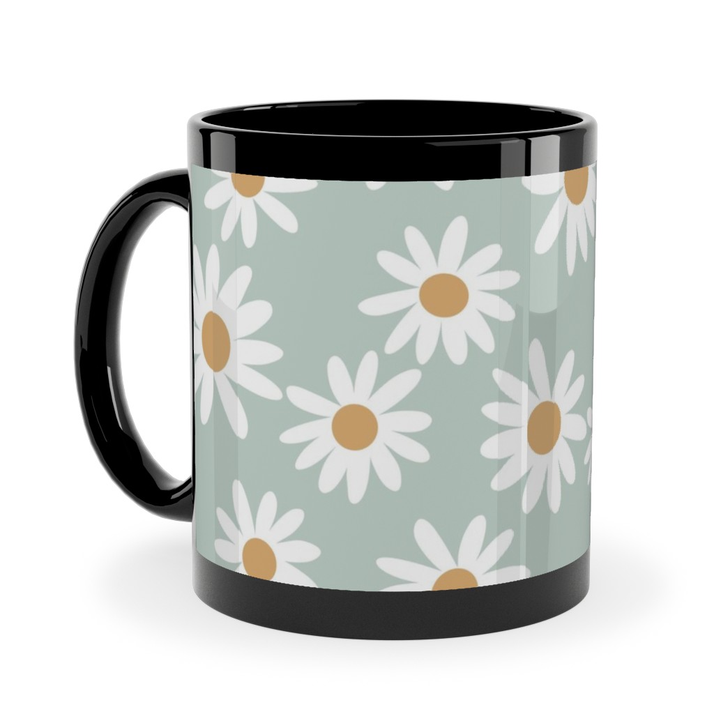 Daisies Ceramic Mug, Black, , 11oz, Blue, Celeste