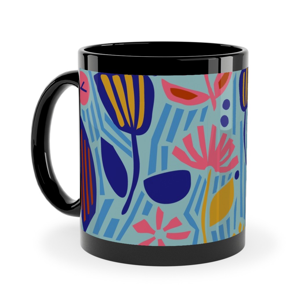 Paper Cut Floral Garden Ceramic Mug, Black, , 11oz, Multicolor, Sea