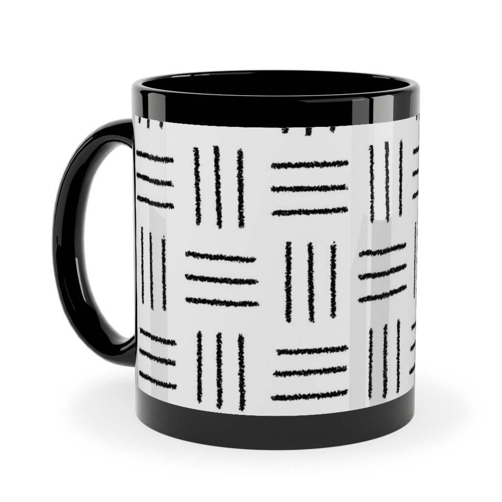 Mudcloth Basket Weave - Black on White Ceramic Mug, Black,  , 11oz, White