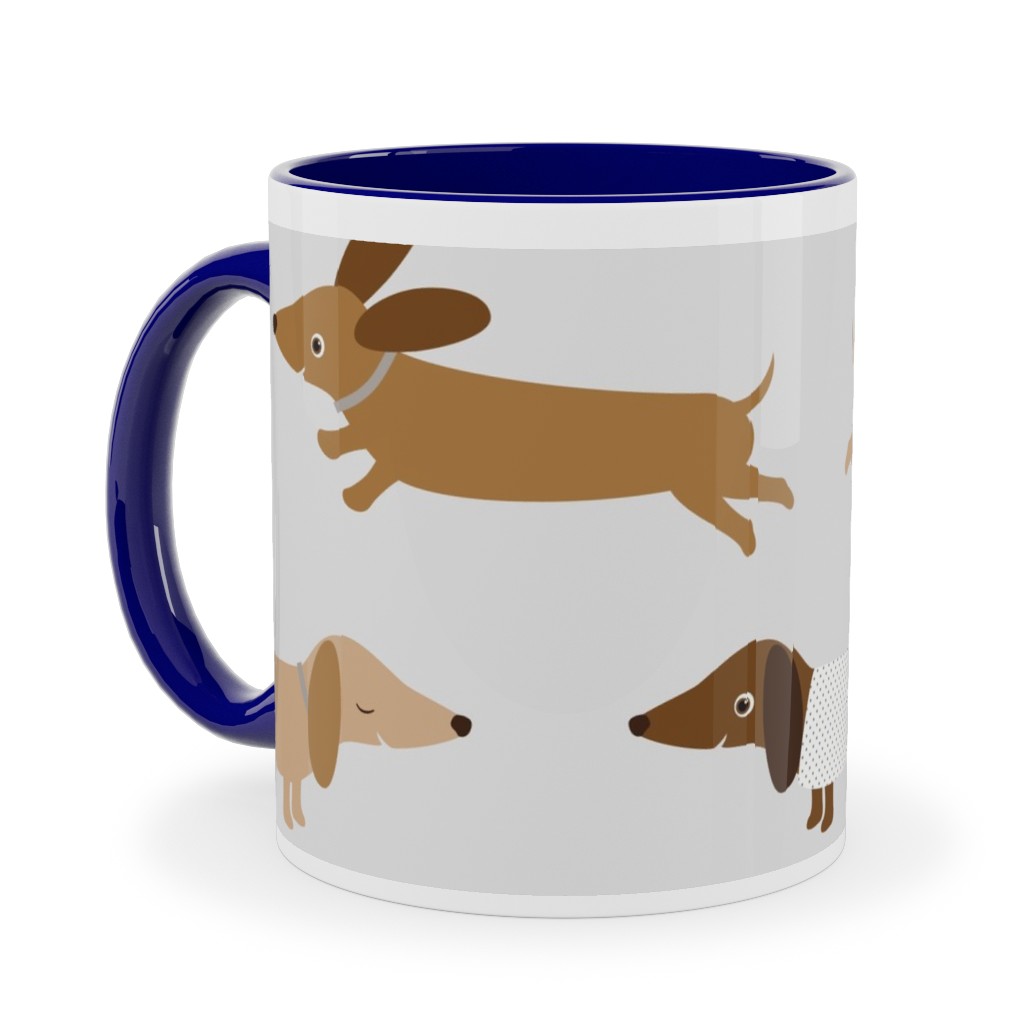 Daschunds Ceramic Mug, Blue,  , 11oz, Gray