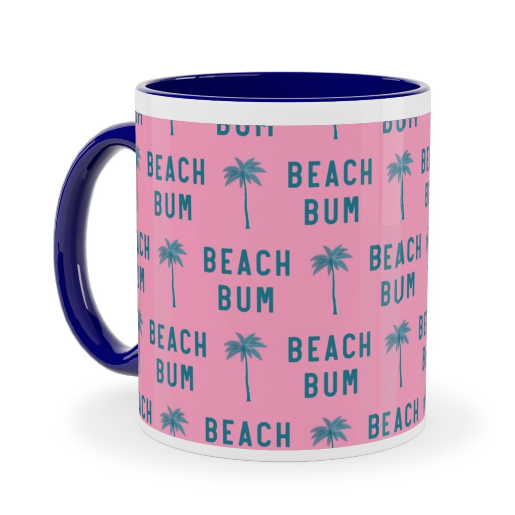 Beach Bum - Teal on Pink Ceramic Mug, Blue, , 11oz, Pink, Bright Pink
