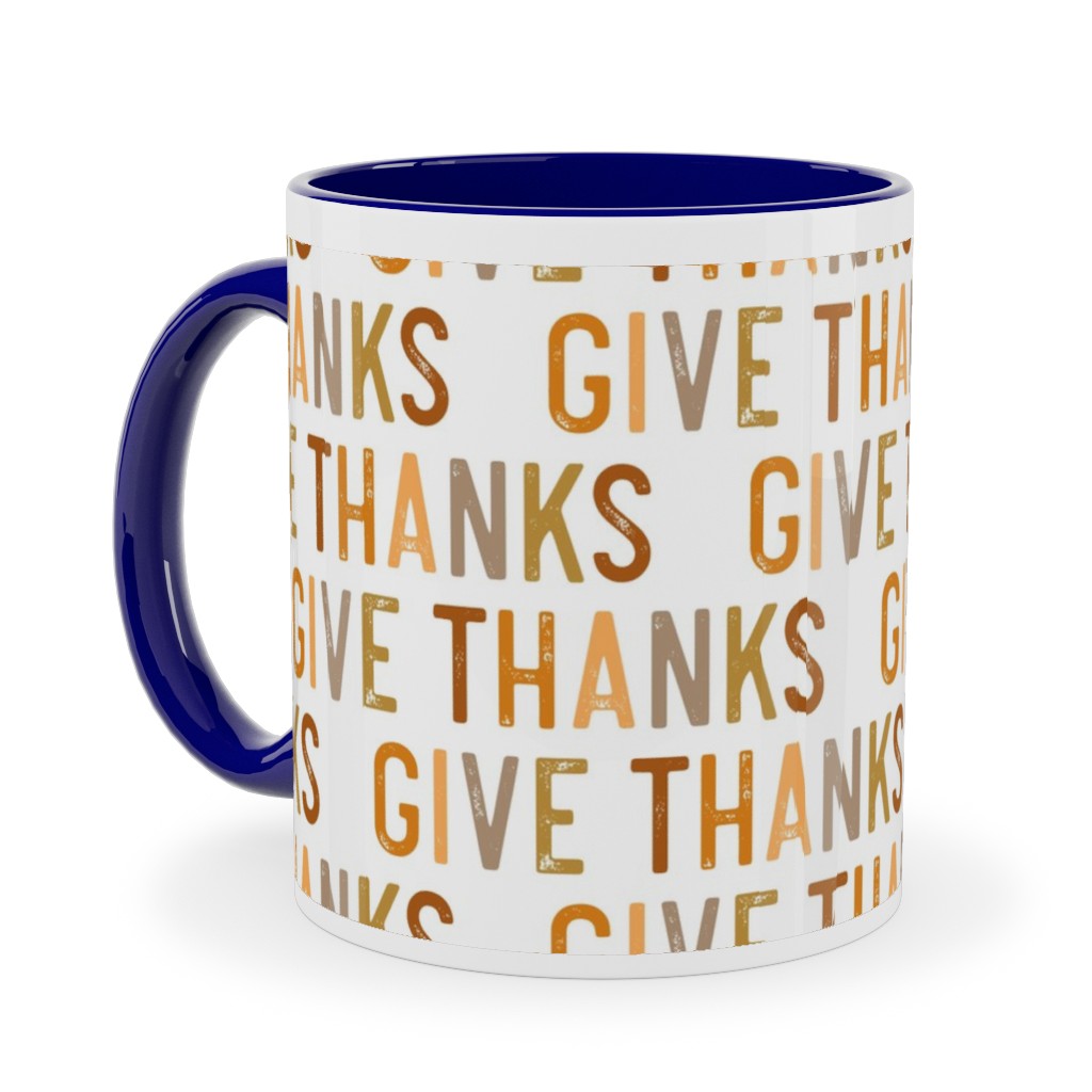 Give Thanks Ceramic Mug, Blue,  , 11oz, Beige