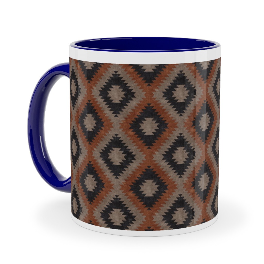 Aztec Ceramic Mug, Blue,  , 11oz, Brown